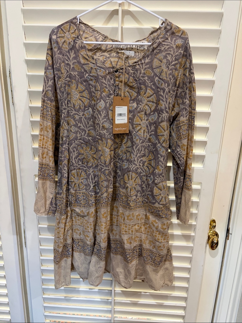 Magnolia Pearl Neutral Taupe & Gray,yellow Printed Tunic Dress.NWT